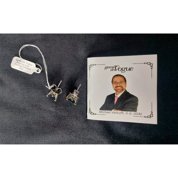 Rare Find Topaz Made In USA Sterling Silver Palladium Alloy Square Earrings - Picture 5 of 5